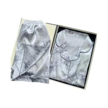 Imagem de Conjunto De Pijama Feminino Rosa Com Estampa Fofa, Manga Curta, Botões