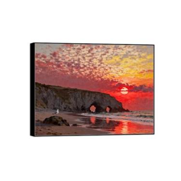 Imagem de BMZFYBS Impressão em tela de paisagem com moldura preta - nuvens de praia na costa - pintura de decoração - imagens para quarto 90 x 117 cm 35 x 46 pol