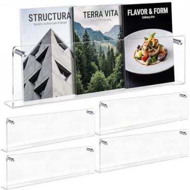 Imagem de Fiwochic Pacote com 4 porta-revistas de acrílico transparente, suporte de folheto, suporte de parede, estante de literatura, suporte de armazenamento para documentos, prateleira de exibição de