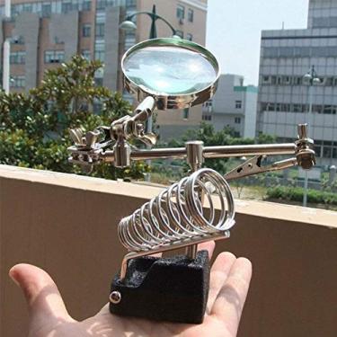 Imagem de Suporte de ferro de solda de terceira mão Estação de suporte de ferro de solda ajustável com lupa para reparo de eletrônicos e fabricação de modelos Prata Preto 122x76x65mm