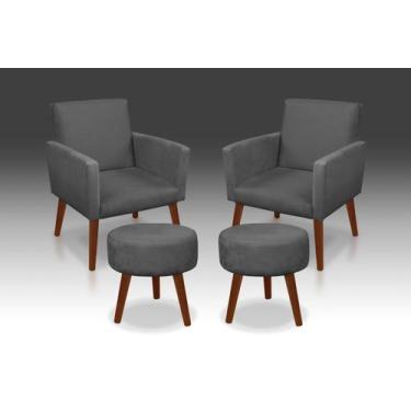 Imagem de Kit 02 Poltrona Nina + 02 Puff Redondo Suede  Cinza Escuro -Modena Dec