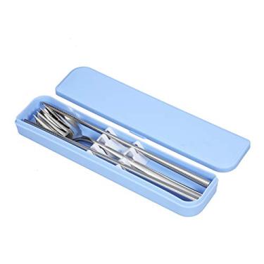 Imagem de Aço Inoxidável 304 Utensílios Portáteis Reutilizáveis para Viagem com Estojo Palitos Colher Escola Escritório Acampamento