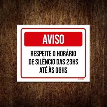 Imagem de Placa Sinalização Aviso Respeite Horário De Silêncio 27X35 - Sinalizo
