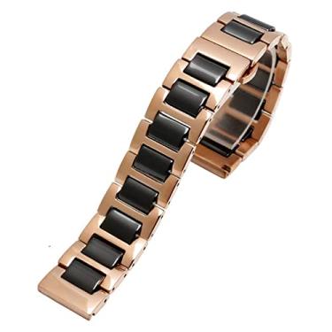 Imagem de KAPPDE Pulseira de cerâmica feminina e masculina, combinação de aço inoxidável, pulseira de relógio de pulso 12, 14, 15, 16, 18, 20, 22 mm (ouro rosa e preto, 16 mm)