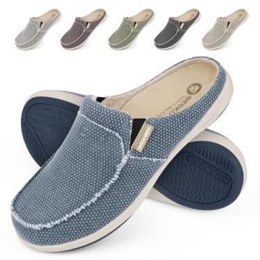 Imagem de Pantufas masculinas com suporte de arco, chinelo de lona para casa masculino com forro de veludo, sapato para usar em casa com sola de borracha antiderrapante para uso interno e externo, Navy ( Built-in Suede Insoles ), 11