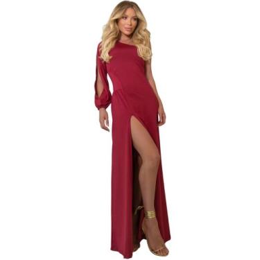 Imagem de Vestido Feminino Longo De Festa Com Fenda Nula Manga E Ombro Nu Mula M
