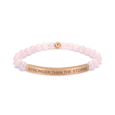 Imagem de cusurlove Pulseira feminina inspiradora de quartzo rosa, banhado a ouro 18K, joia de fé, bíblia religiosa cristã, presente para encorajamento, amor e força, Medium, Cristal, Sem Pedra Preciosa