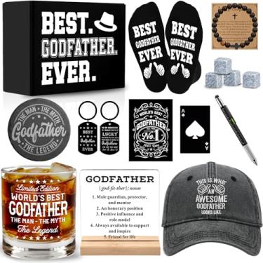 Imagem de 12 peças de presentes de pedido de padrinho para homens com copo de uísque de 325 ml, placa de mesa de acrílico, chapéu, meias, porta-copos, pulseira, presente de padrinho para Natal, aniversário, dia