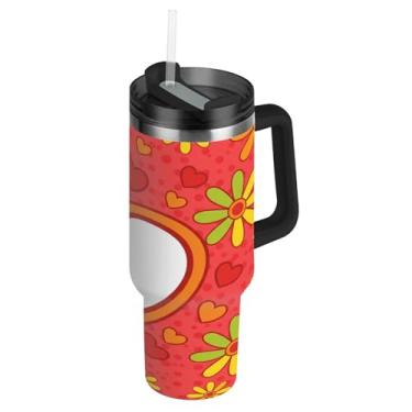 Imagem de ATTX Copo de coração de Dia dos Namorados de 1,134 g com alça, copo de aço inoxidável a vácuo de parede dupla com palha, caneca de café de viagem isolada #302