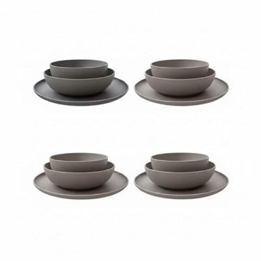 Imagem de Jogo 12 Pratos Raso Cinza Escuro – Design Moderno Street, Ideal para Refeições Domésticas, Jantares e Eventos Casuais (Cinza Street)