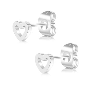 Imagem de Rocemuti Brincos de coração aberto de titânio, pequenos brincos hipoalergênicos de coração para mulheres, brincos mínimos fofos em ouro, prata, preto, ouro rosa, 5mm, Titânio, Sem pedra preciosa