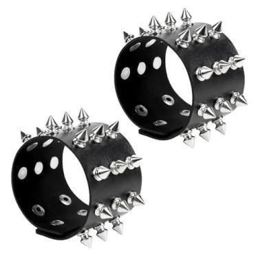 Imagem de JOLYEAK Pulseiras de couro punk com rebites, pulseiras cravejadas de couro punk rock dos anos 80, conjunto de pulseiras emo góticas com pontas para homens e mulheres Rocker Outfits pulseira de caveira