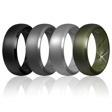 Imagem de Egnaro Anéis de casamento masculinos de silicone: 1/4/6/7 multipack de alianças de casamento de borracha com arco interno design ergonômico respirável para academia/exterior/presente, 13(22.3mm