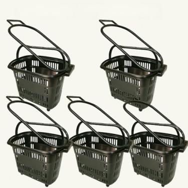 Imagem de Kit 5 cestas cestinhas plásticas preta de compra supermercado 30 L(preta)