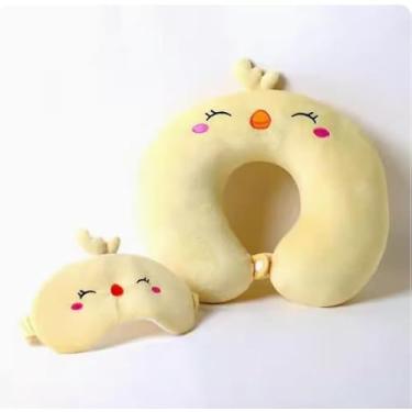 Imagem de Conjunto de almofadas de viagem para adultos com máscara para dormir, adequado para uso no carro e no escritório (AMARELO)