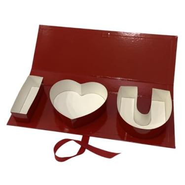 Imagem de Fancyes Caixa de presente em formato de carta, com flores, para preencher, embalagem "Eu ", caixa de papelão para aniversário, Vermelho