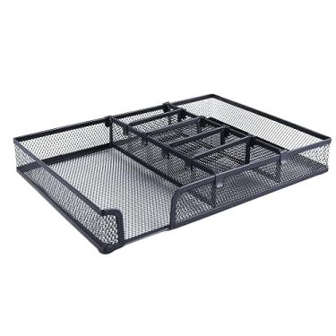 Imagem de Bandeja organizadora de mesa Malha de metal Compartimentos de armazenamento ajustáveis ​​DIY Fundo antiderrapante para material escolar de escritório em casa Resistente Durável 32