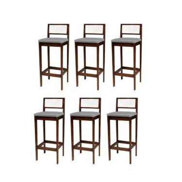 Imagem de Kit 6 Banquetas Estofada em Linho Encosto Palhinha Bruna - Ismalu, imb
