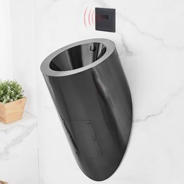 Imagem de pcagfaajmh Mictório masculino montado na parede, vaso sanitário de aço inoxidável 304, mictório adulto doméstico/comercial, urinol sanitário masculino público, para bares/aeroportos (preto)