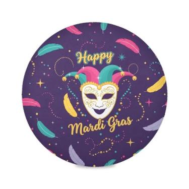 Imagem de Wassud Jogo americano Happy Mardi Gras tapetes de mesa redondos para cozinha e jantar tapetes laváveis resistentes ao calor decoração de mesa 39 cm