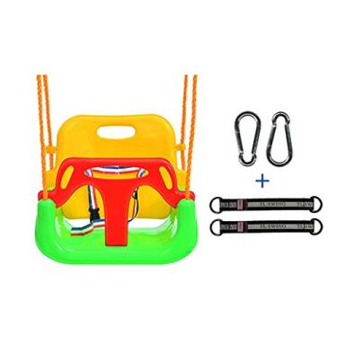 Imagem de Corda de assento balanço brinquedos infantis balanço três em um cadeira ajustável infantil cadeira de balanço de encosto alto plástico seguro e durável destacável interior e exterior playground