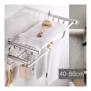 Imagem de CGKs6anmU Toalheiro de prateleira de banheiro SUS 304 toalheiro de parede de aço inoxidável com gancho móvel para banheiro cozinha 0928 (tamanho: 80 cm) (50 cm)