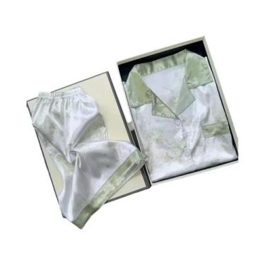 Imagem de Conjunto De Pijamas Femininos Em Seda Sintética 2 Peças Estampado Roup