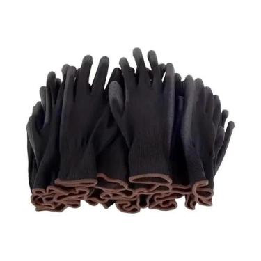 Imagem de Luvas Pretas Antiderrapantes Com Revestimento Em PU 6/12/18PCS Nylon D