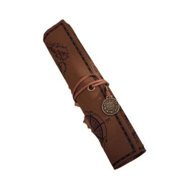 Imagem de Estojo De Lápis Retro De Grande Capacidade Em Couro PU, Design Criativ