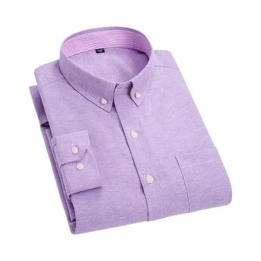 Imagem de Camisa Oxford Masculina Slim Fit De Manga Longa, Algodão De Alta Quali