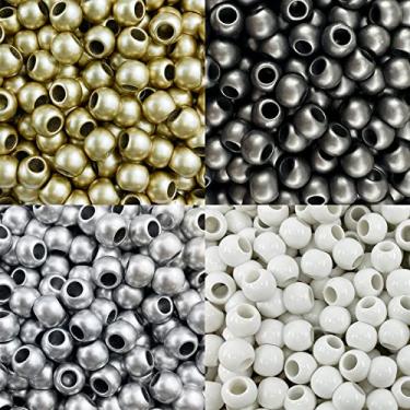 Imagem de 500 Matte Metallic Black Tie Mix Acrylic Large Hole Beads 10mm with 4.8mm Hole in Black, White, Silver and Gold