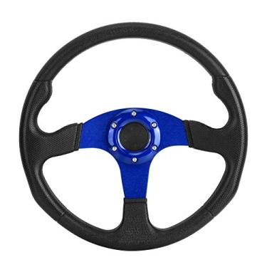Imagem de Volante, 350 mm/14 polegadas de liga de alumínio e couro PU volante esportivo carro de corrida prato profundo 6 parafusos acessório modificado universal (azul)