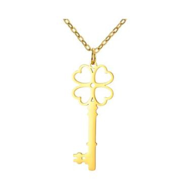 Imagem de Colar Com Pingente De Coração E Trevo Para Mulheres, Joia De Moda Româ