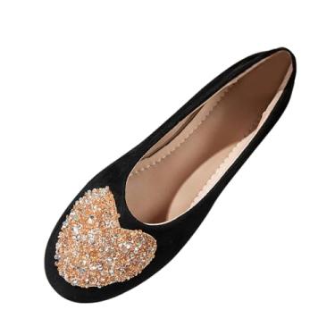 Imagem de Sapato feminino casual sem cadarço com decoração de coração, bico redondo confortável e cabedal macio em vários ajustes, Preto, 38