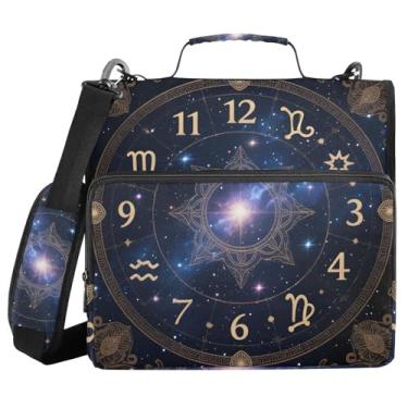 Imagem de Fichário de 3 anéis com zíper com alça de ombro Astrologia Sun Time 3,8 cm fichários grande capacidade, vários bolsos para material de escritório escolar
