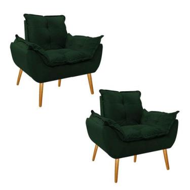 Imagem de kit 02 Poltronas Opala Palito Mel Suede Verde - Doce Sonho Móveis