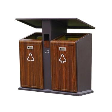 Imagem de Lata de lixo ao ar livre Lixeira de madeira imitação grande capacidade aço galvanizado comercial ao ar livre