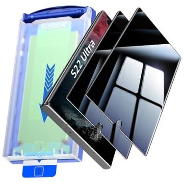 Imagem de Pacote com 2 protetores de tela de privacidade para Samsung Galaxy S22 Ultra 5G de 6,8 polegadas [alinhamento automático/remoção de poeira], filme privado anti-espião curvo 3D, material híbrido 7H