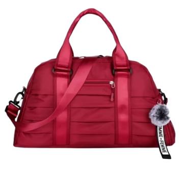Imagem de Bolsa Mochila Esportiva Academia Viagem Mala Mão Blogueira Espaçosa Alça Transversal Com Chaveiro Pompom Colorida Grande(Vermelho Marsala)