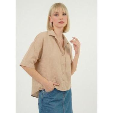 Imagem de Camisa Feminina Manga Curta Bege Mocca Texturada Sob-Feminino