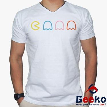 Imagem de Camiseta Pac Man 100% Algodão Geeko, Branco gola v, M