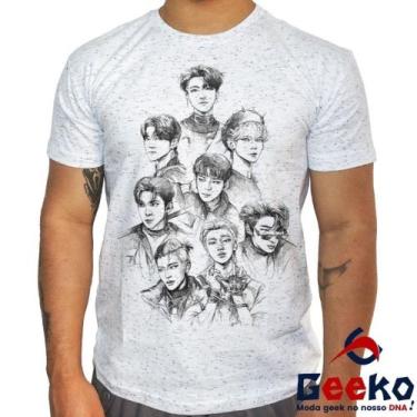 Imagem de Camiseta Ateez 100% Algodão K-pop Geeko, Branco mescla gola careca, P