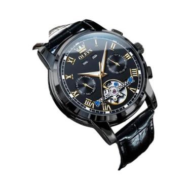 Imagem de Relógio Mecânico De Luxo Masculino OLEVS 6607 Com Pulseira De Couro, E
