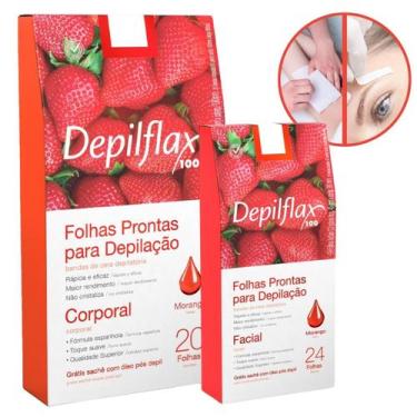 Imagem de Kit Folhas Prontas Cera Fria Depilação Facial e Corporal Morango Depil
