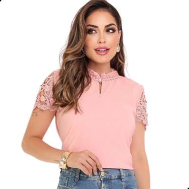 Imagem de Blusa Social Evangélica Feminina Renda Gola Pedrinhas - Look Modas Oct