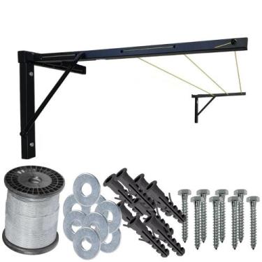 Imagem de Varal de parede reforçado retrátil 3fio 40cm preto ate 25kg cabo de aç
