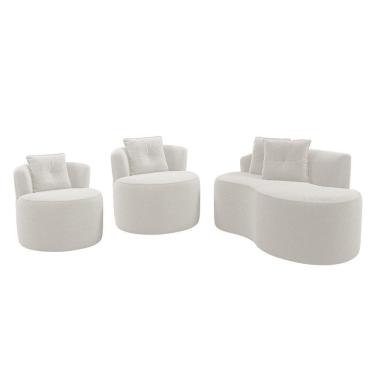 Imagem de Kit Sofá E 02 Poltronas Orgânicas Living Bob Com Almofadas Bouclê Off White - Desk Design