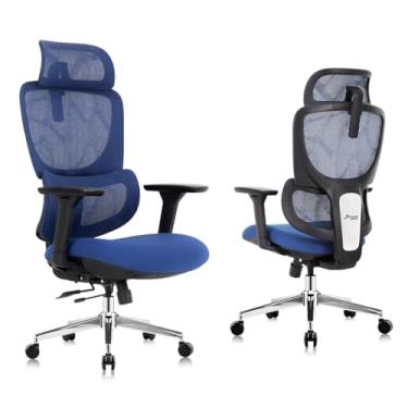 Imagem de Cadeira de escritório ergonômica, cadeira de mesa de encosto alto com apoios de braço 4D, cadeira giratória reclinável de 135° com trava de inclinação de 3 níveis, encosto de cabeça 2D e assento