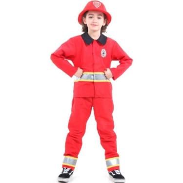 Imagem de Fantasia Infantil Bombeiro Luxo com Chapéu Tam M (6 a 8 anos) Sulamericana Fantasias