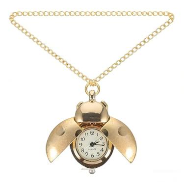 Imagem de COOLHIYA Relógio de bolso vintage pendurado com design de besouro de liga de zinco, pingente decorativo para mulheres, estilo retrô criativo, artesanato